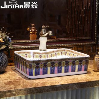 JingYan lavender European art stage basin rectangle ceramic lavatory toilet lavabo single basin on stage