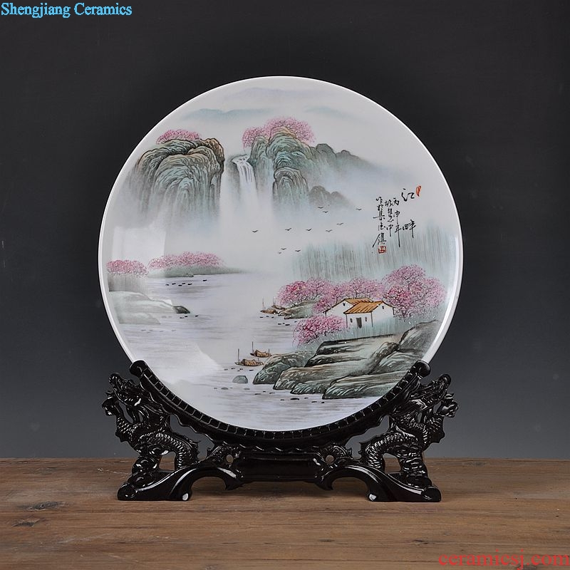 Jingdezhen ceramic hang dish of new Chinese style decoration plate hand-painted sitting room porch sitting plate decoration handicraft furnishing articles