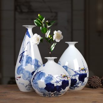 Jingdezhen ceramics hand-painted vases, green lotus three-piece home furnishing articles decorative arts and crafts flower arrangement sitting room decoration