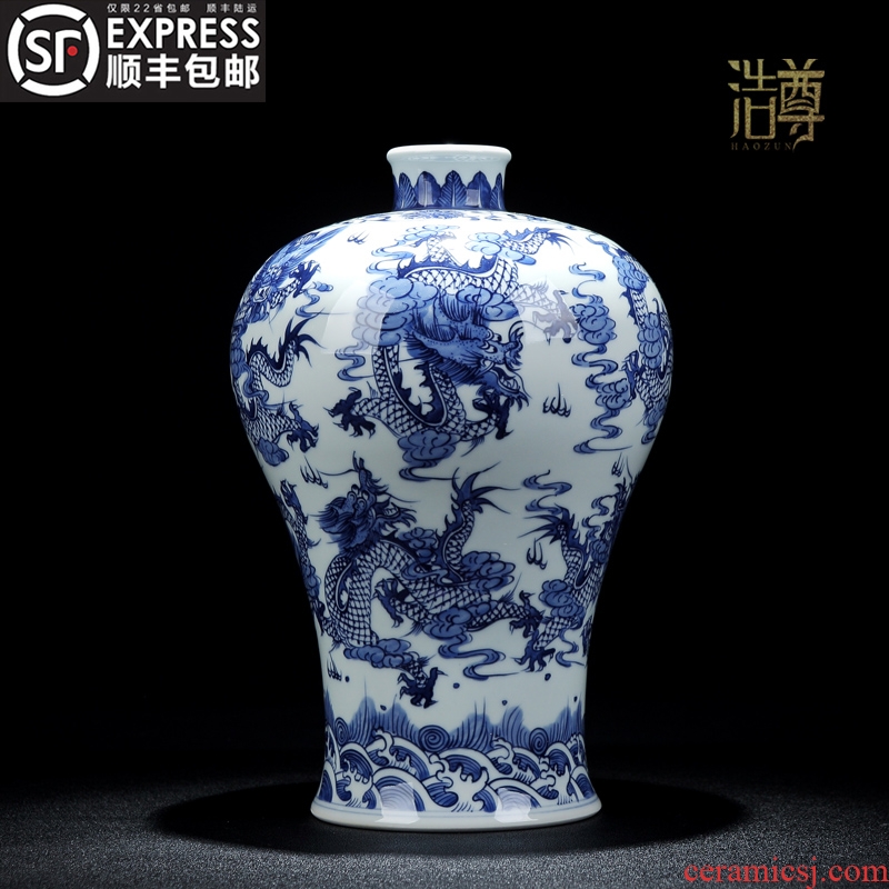 Jingdezhen ceramics antique hand-painted blue and white porcelain vase furnishing articles flower arranging new Chinese style porch sitting room adornment