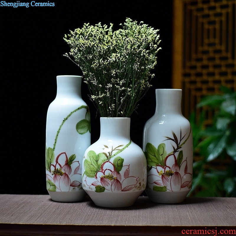 Jingdezhen hand-painted ceramic fashion home furnishing articles hydroponic dry flower arranging flowers sitting room lucky bamboo vase three-piece suit