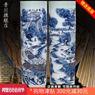 Blue and white porcelain of jingdezhen ceramics hand-painted ching Ming vase painting of large sitting room of Chinese style household quiver