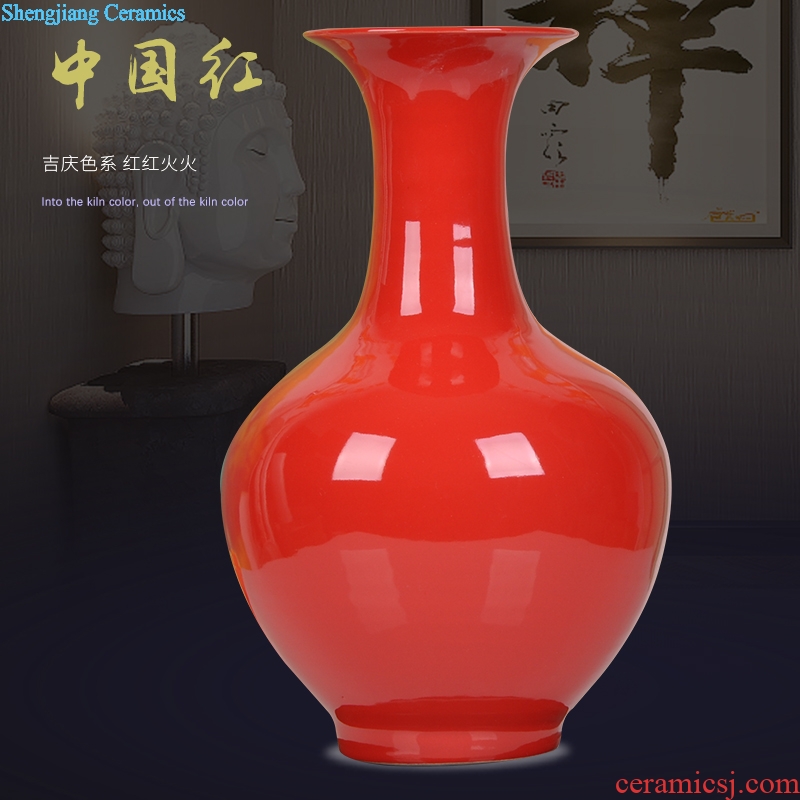 Jingdezhen ceramics China red new Chinese style is contemporary and contracted household living room TV cabinet decoration craft vase