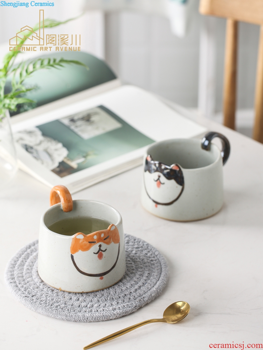 Mark cup Nordic ins cartoon dog ceramic coffee cup manually cute shiba inu creative valentine's birthday present