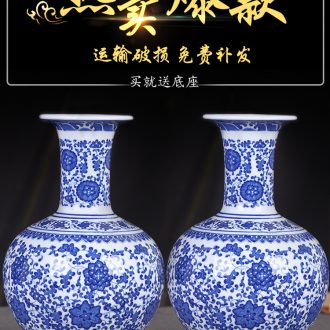 Jingdezhen ceramics antique blue and white porcelain vases, flower arranging new Chinese style living room decorations rich ancient frame furnishing articles
