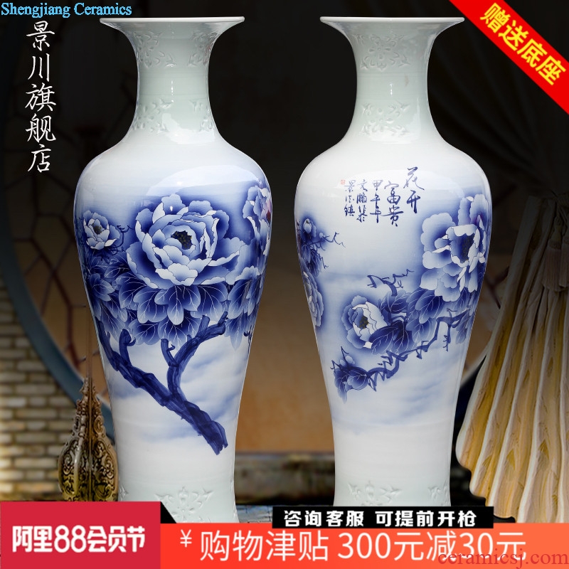 Jingdezhen porcelain ceramic blue and white peony blooming flowers hand-painted sitting room of large vase household furnishing articles