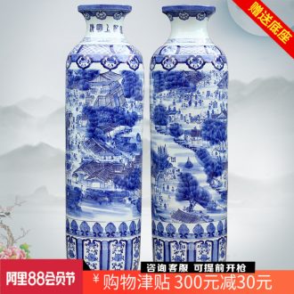 Jingdezhen ceramics hand-painted qingming painting of large blue and white porcelain vase home sitting room adornment is placed
