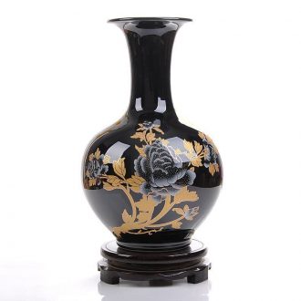Jingdezhen ceramics black vase peony contemporary vogue of new Chinese style household furnishing articles decoration decorate the living room