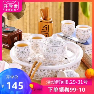 Luo wei was suit contemporary and contracted household jingdezhen tea ceramic teapot teacup of a complete set of kung fu tea tray