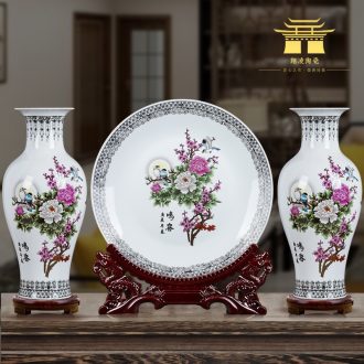 Porcelain of jingdezhen ceramics vase Chinese penjing large three-piece wine cabinet decoration plate of household decoration