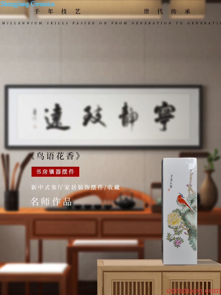 Jingdezhen ceramics new Chinese antique hand-painted quartet set brush pot painting and calligraphy tube study office furnishing articles set