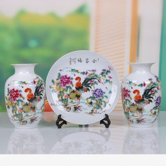 Jingdezhen ceramics family three-piece vase plates modern household adornment handicraft furnishing articles