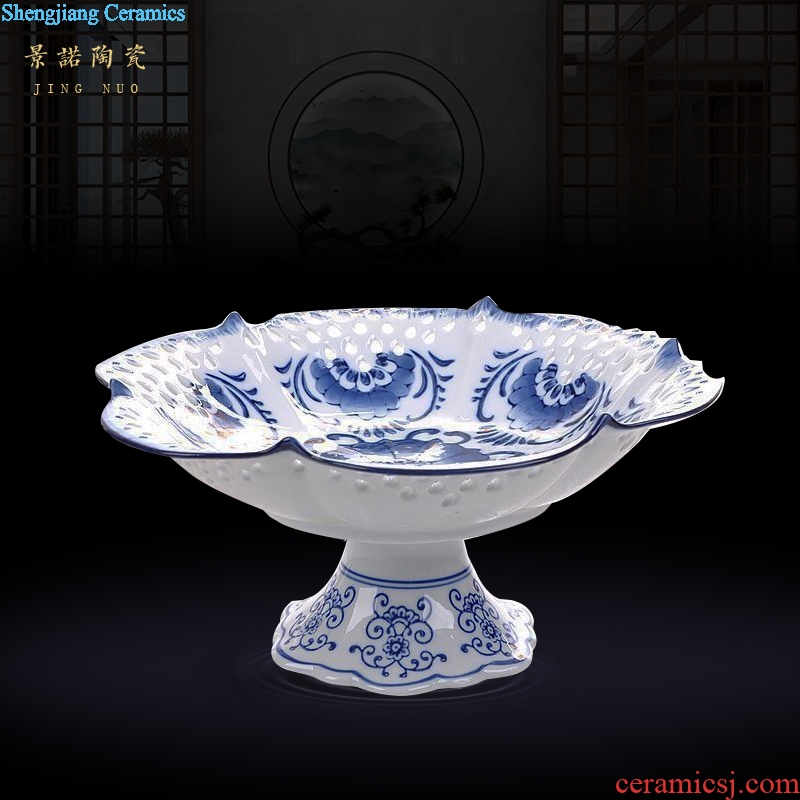 Jingdezhen ceramics new Chinese blue and white compote hollow out creative European fruit Lou empty carving decoration decoration