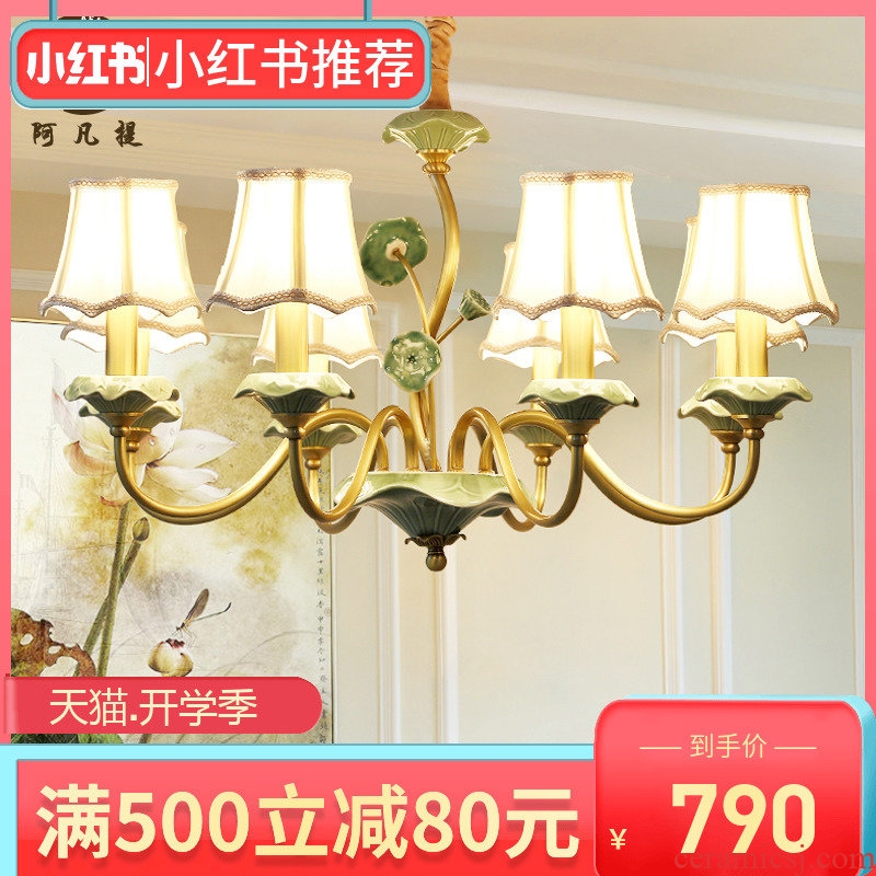 American rural droplight ceramic all copper lamp contracted and contemporary sitting room light creative personality restaurant bedroom lighting lamps and lanterns