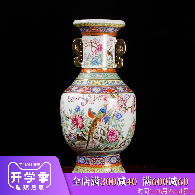 Jingdezhen ceramics imitation qianlong year paint powder enamel ears vase archaize sitting room adornment is placed