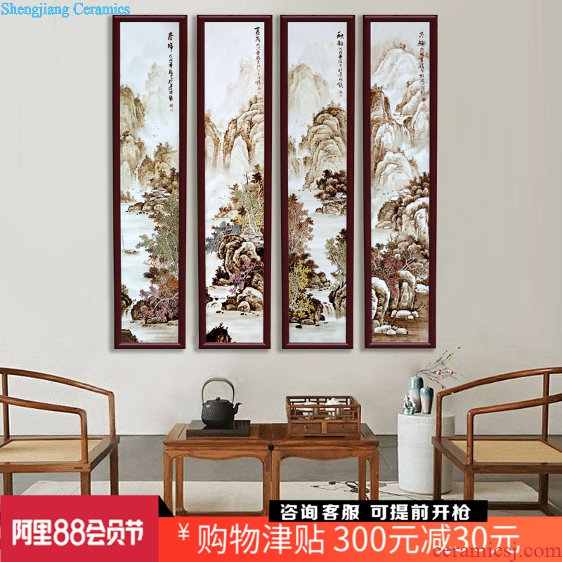 Jingdezhen porcelain plate painting spring, summer, autumn and winter landscape four screen adornment home sitting room hangs a picture office