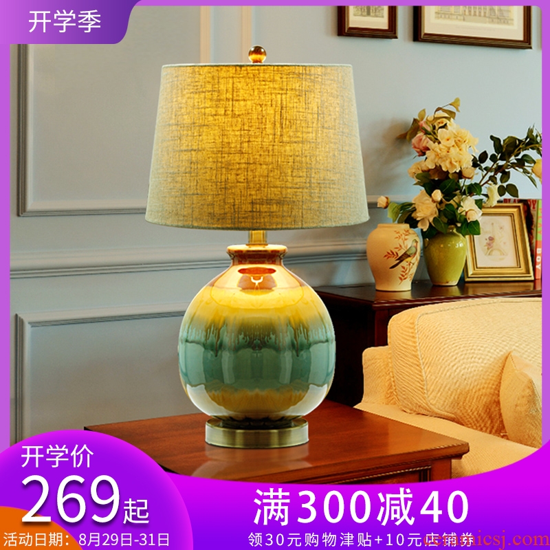 New Chinese style is contemporary and contracted ceramic desk lamp bedroom berth lamp of creative personality sitting room study typhoon warm marriage