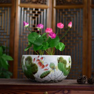 Jingdezhen ceramics aquarium blue-and-white sleep keep goldfish bowl lotus basin lotus tortoise GangPen furnishing articles in the living room