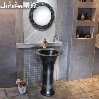 JingYan basin vintage black wash one integrated industrial art wind column vertical ceramic lavatory sinks