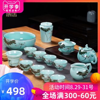 Blower, kung fu tea set jingdezhen ceramic household contracted hand-painted office teapot teacup high-end gifts