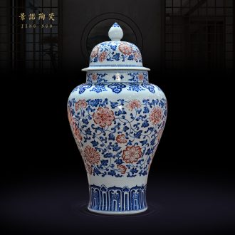 Antique hand-painted bound of blue and white porcelain of jingdezhen ceramics general lotus flower pot of new Chinese style sitting room adornment is placed
