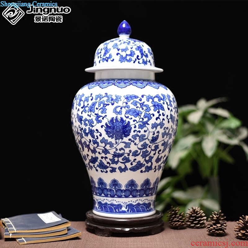 New Chinese antique blue and white porcelain of jingdezhen ceramics bound lotus flower general tank storage tank household handicraft furnishing articles