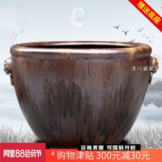 Jingdezhen ceramic kiln ears goldfish bowl calligraphy and painting lotus lotus cylinder large sitting room courtyard wind water tanks