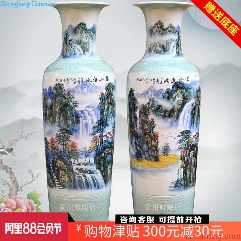 Jingdezhen ceramics hand-painted mountain stream figure sitting room of large vase study Chinese large household furnishing articles