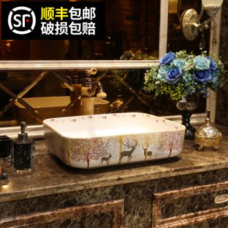 JingYan elk art stage basin northern wind ceramic lavatory rectangular basin on the sink of the basin that wash a face