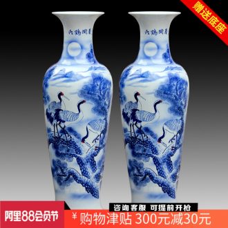 Jingdezhen ceramics hand-painted six cranes with spring of large blue and white porcelain vase modern Chinese style household decorative furnishing articles