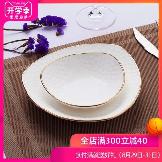 Jingdezhen ceramic tableware by hand paint edge embossed ceramics dishes dishes European household triangle dish bowl