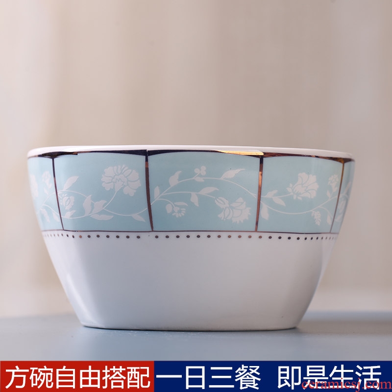 Jingdezhen ceramic square bowl to eat bread and butter of household of Chinese style originality contracted 4.5 inch single soup bowl dishes suit