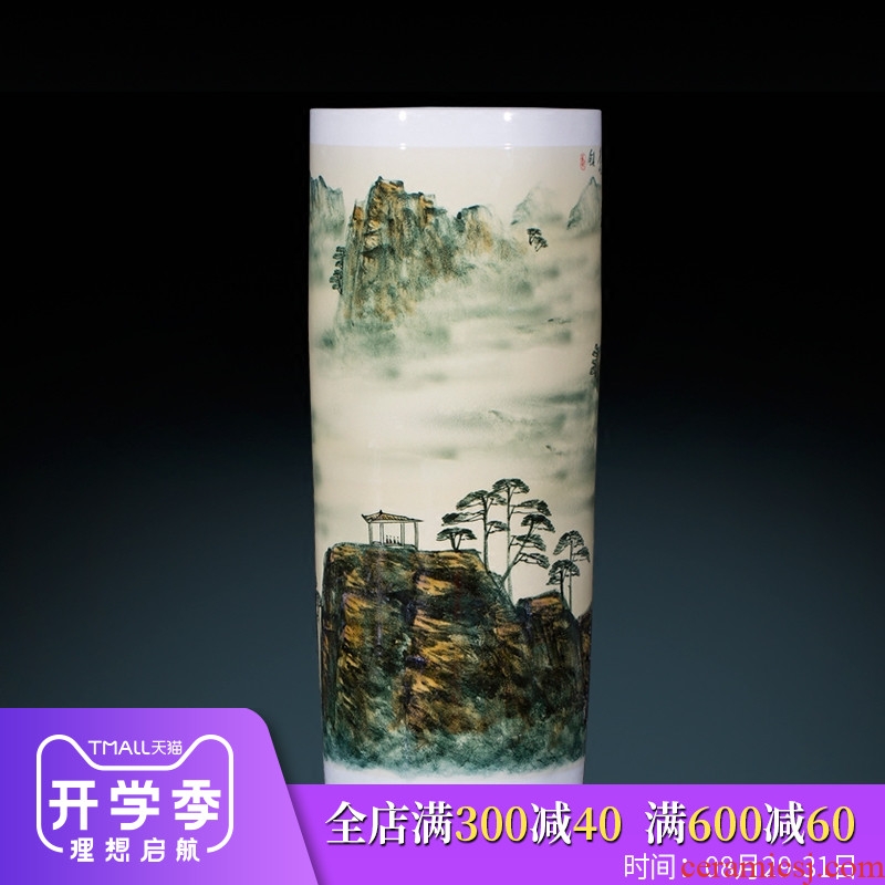 Jingdezhen ceramics famous master hand of large blue and white porcelain vase painting scroll cylinder sitting room place