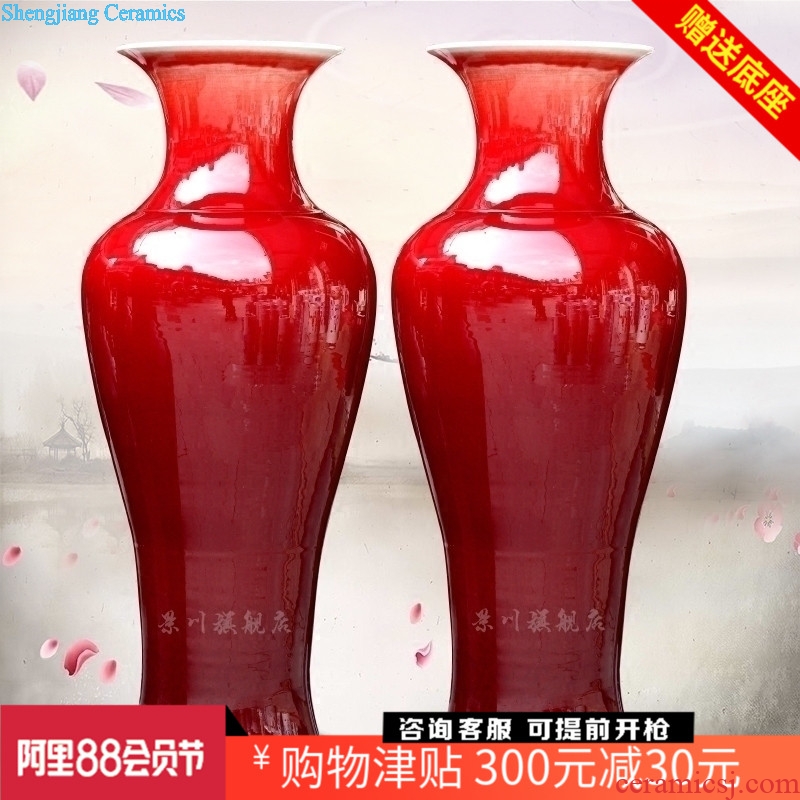 Jingdezhen China red ceramics dried flowers flower arrangement ruby red big vase household hotels sitting room be born modern large furnishing articles