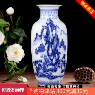Jingdezhen ceramics landscape painting large blue and white porcelain vase contemporary household adornment desktop sitting room mesa furnishing articles