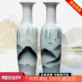 Jingdezhen hand-painted color ink distant mountains ceramic sitting room of large vase household hotel furnishing articles of modern craft ornaments