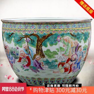 Jingdezhen ceramic goldfish bowl hand-painted the fairy party figure the tortoise fish basin water lily cylinder home garden furnishing articles