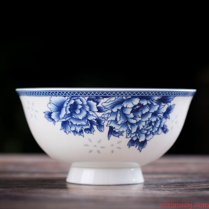 Jingdezhen home to eat a single rainbow noodle bowl bowl of soup bowl prevent hot tall bowl bubble bone bowls suit blue and white porcelain bowl