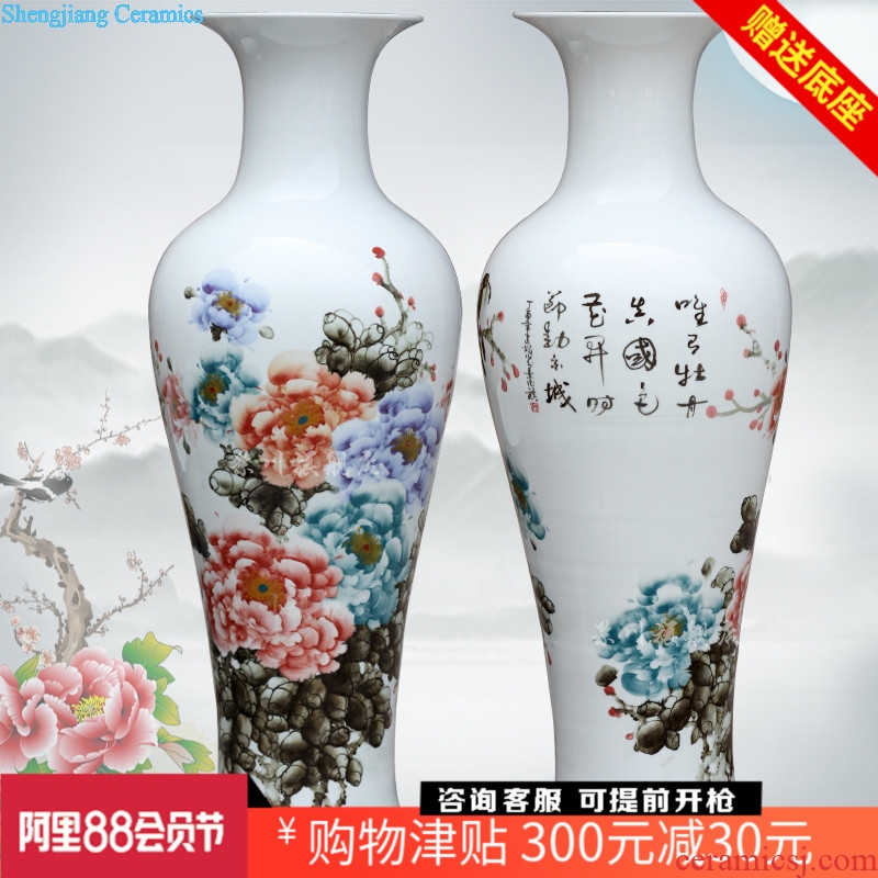 Jingdezhen ceramic hand-painted enamel vase peony flower arranging landing big home sitting room is the only thing the study of Chinese style furnishing articles