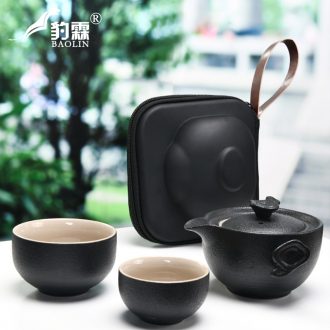 Leopard lam travel tea set suit portable package a pot of 22 crack glass ceramic kung fu outdoor portable teapot