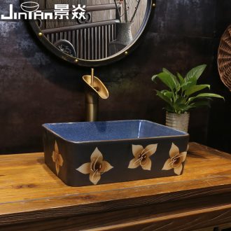 JingYan pearl flower small art stage basin rectangle ceramic lavatory small size Chinese style on the sink
