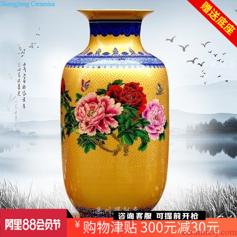 Jingdezhen ceramics powder enamel wave point gold bottle gourd peony sitting room flower arrangement craft vase household act the role ofing is tasted furnishing articles