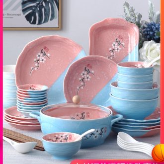 4-6 dishes suit household bone porcelain dinner 2 bowls of jingdezhen ceramic creative Japanese combination plate