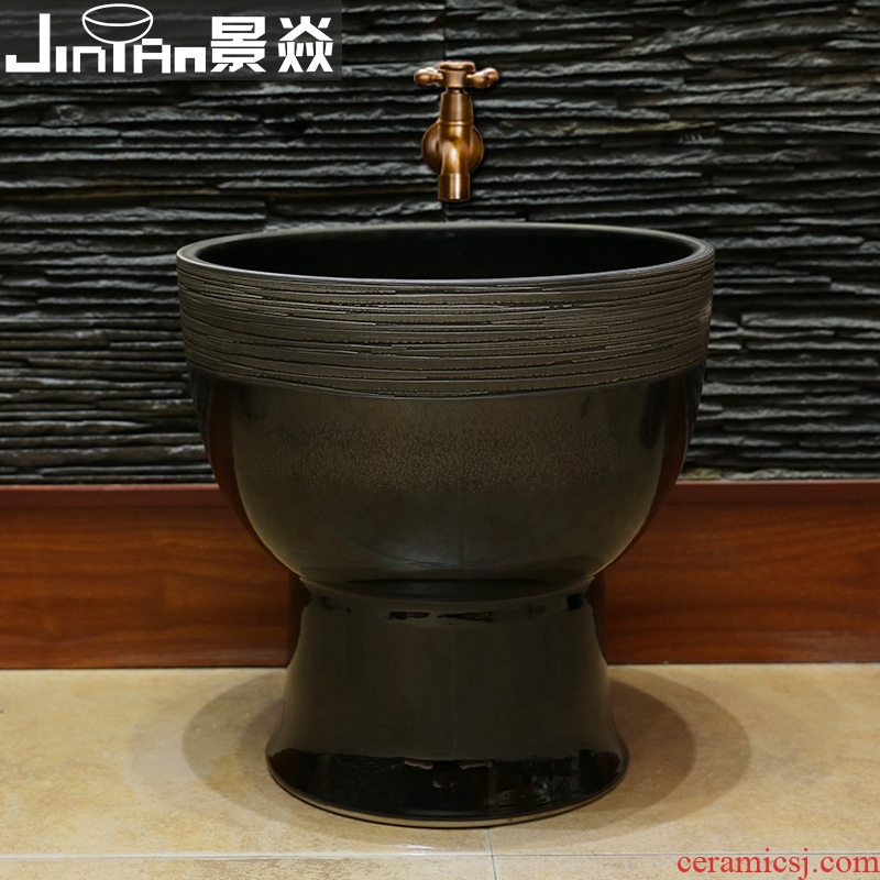 JingYan black art ceramic mop mop pool balcony pool to wash the mop basin basin bathroom mop pool