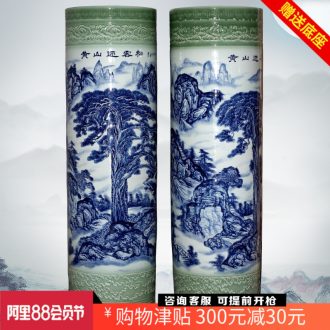Hand-painted guest-greeting pine ground quiver jingdezhen blue and white porcelain is big vase Chinese penjing antique jewelry store hall
