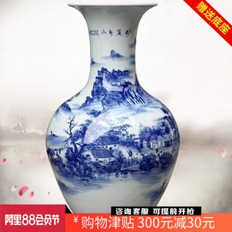 Jingdezhen porcelain ceramic hand-painted beautiful green vase household living room office study Chinese place adorn article