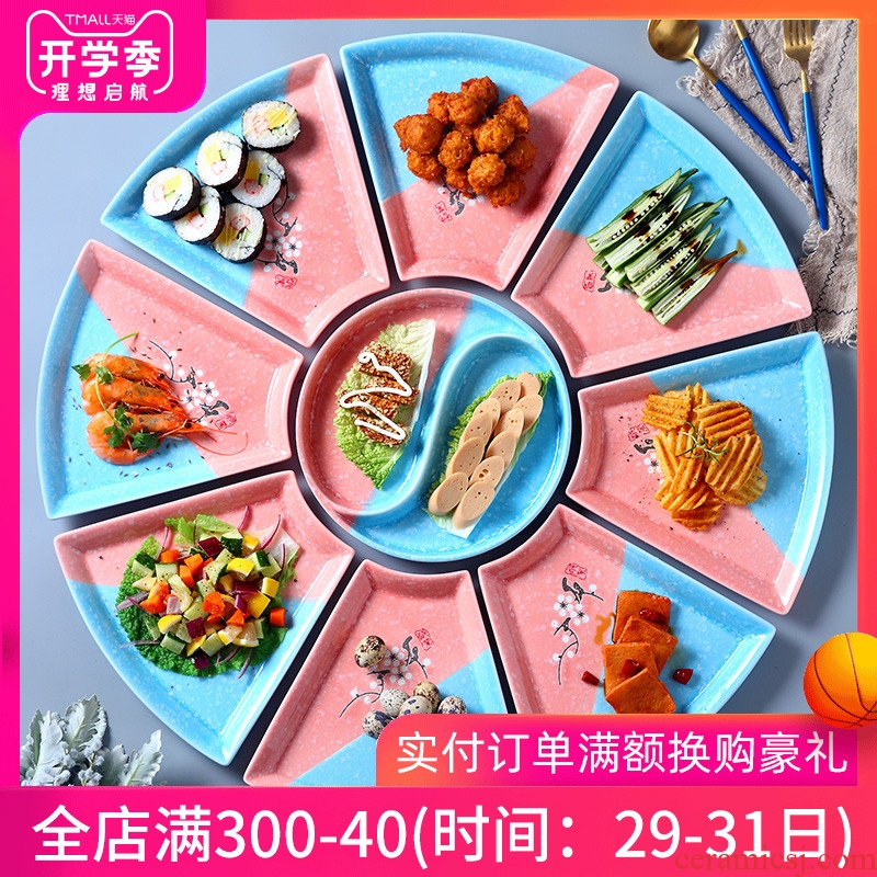 Ceramic household 0 round fan the creative dishes seafood hot pot dinner platter cutlery set combination