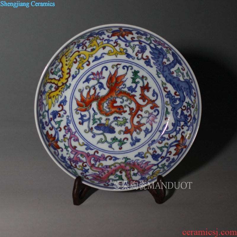 Jingdezhen hand-painted color 20 cm decorative blue-and-white porcelain dou color colorful decorative porcelain furnishing articles