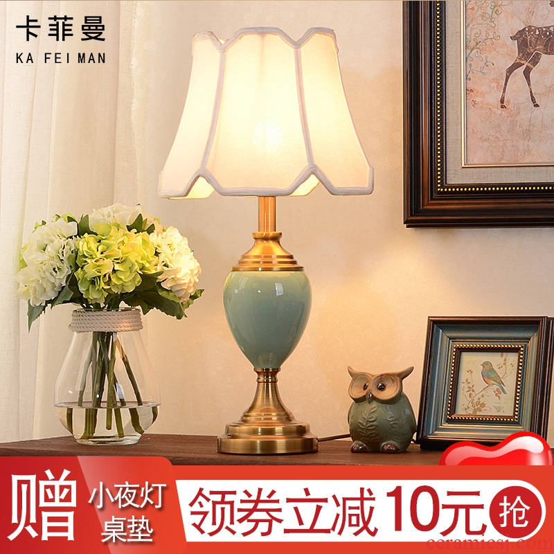 American bedroom berth lamp creative household contracted and contemporary study living room warm and creative ceramic lamp