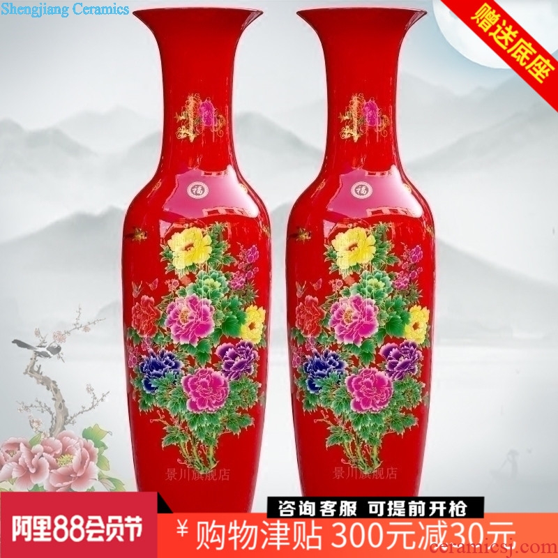 Jingdezhen ceramics China red color big vase peony hotel home sitting room ground adornment large-sized furnishing articles